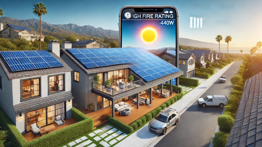 Aptos DNA-120-MF10-440W solar panel on a rooftop in a California residential area